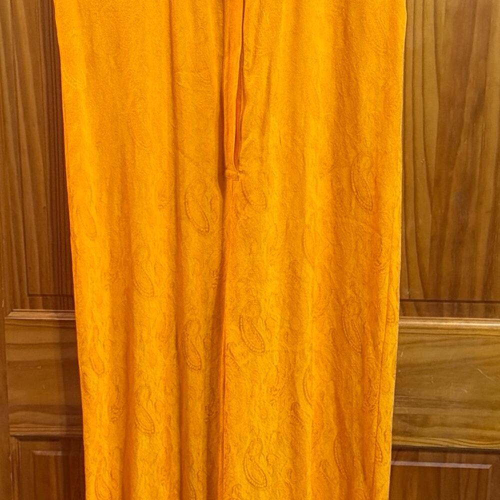 Zara Jumpsuit Women's Size M Marigold Sleeveless V-Neck Jacquard Paisley Frayed